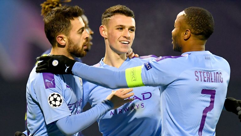 Phil Foden celebrates his goal against Dinamo Zagreb