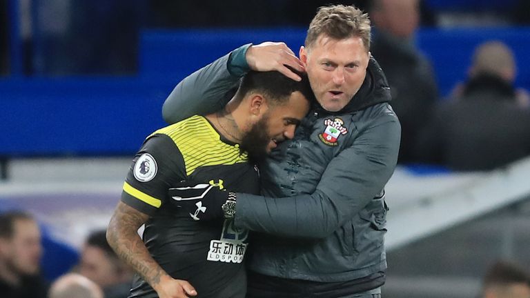 Ralph Hasenhuttl celebrates with Ryan Bertrand