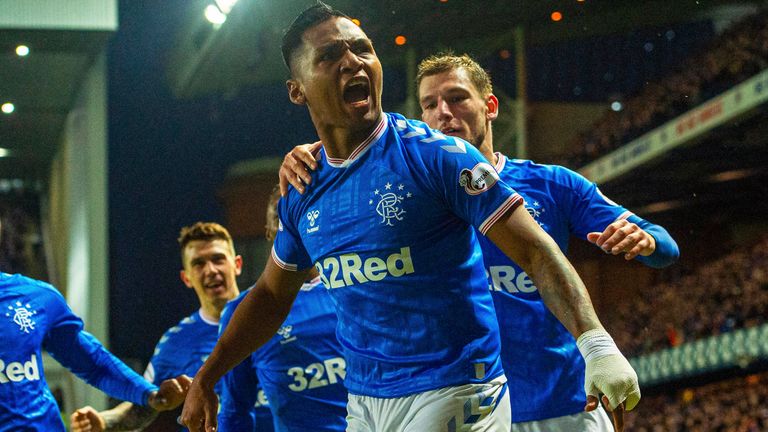 Alfredo Morelos celebrates after scoring the only goal of the game against Kilmarnock on Boxing Day