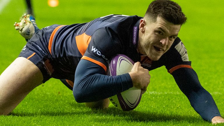 Blair Kinghorn scores a try against Wasps