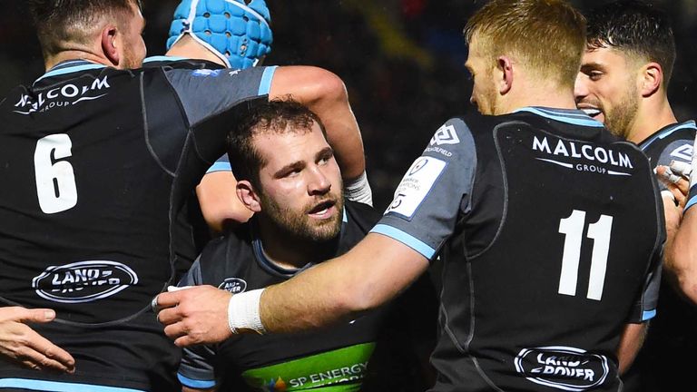 Fraser Brown is congratulated after giving Glasgow an early lead