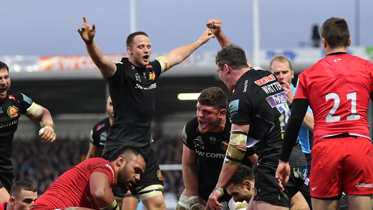 The Chiefs celebrate as Jacques Vermeulen scores