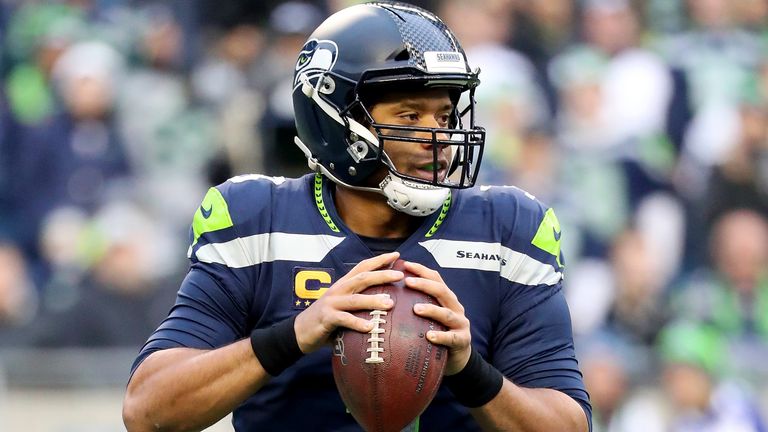 Seahawks quarterback Russell Wilson is 316 of 476 for 3,877 yards and 29 touchdowns in 2019