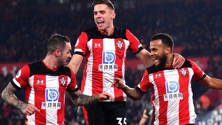 Ryan Bertrand celebrates after doubling Southampton's lead