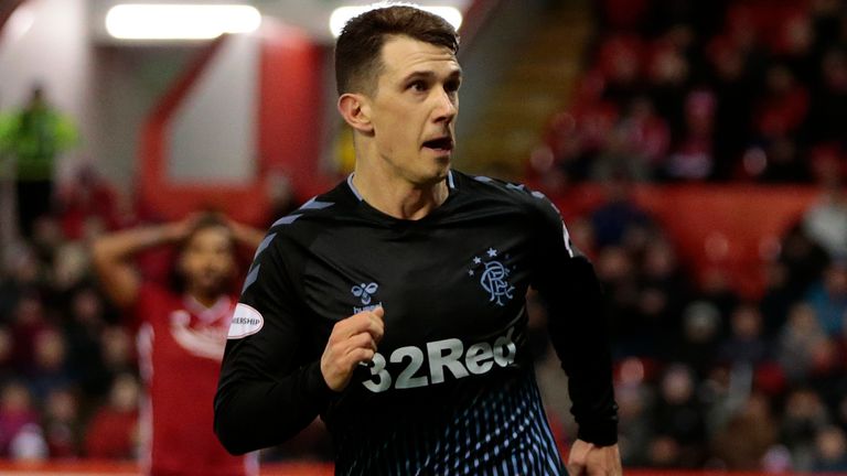 Ryan Jack celebrates after putting Rangers 2-0 up against Aberdeen