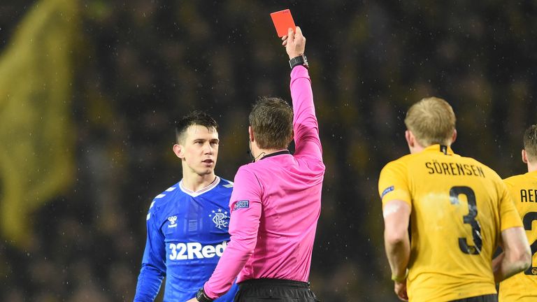 Ryan Jack was sent off for two yellow cards