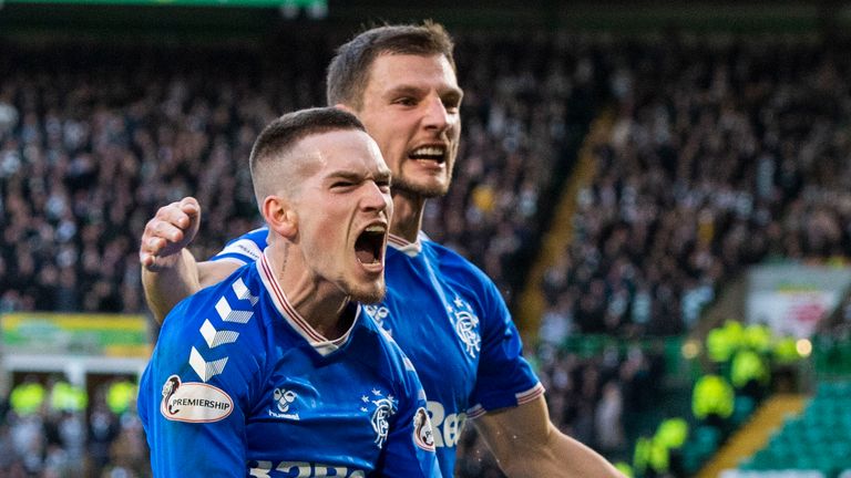 Ryan Kent celebrates his opener for Rangers 