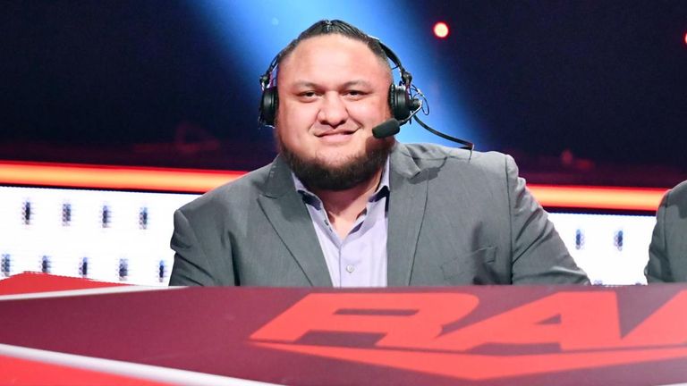 Samoa Joe is in the Raw commentary booth as he recovers from a thumb injury
