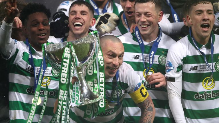 Celtic celebrate winning the Scottish League Cup