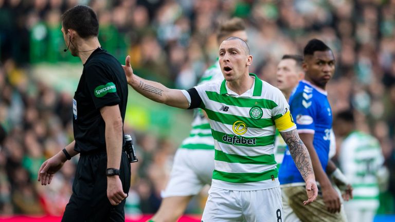 Scott Brown shows his frustration during the Premiership match between Celtic and Rangers 