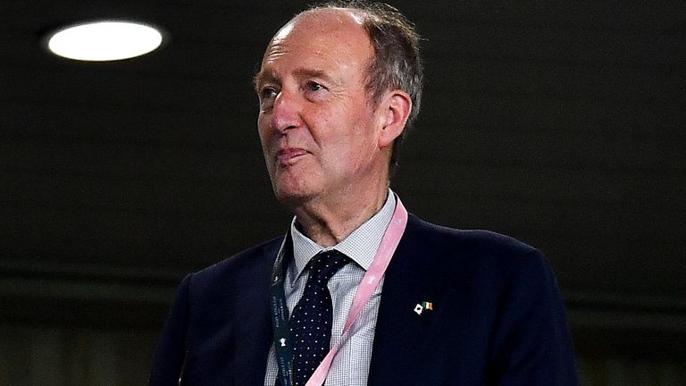 19 October 2019; Minister for Transport, Tourism and Sport Shane Ross T.D., in attendance at the 2019 Rugby World Cup Quarter-Final match between New Zealand and Ireland at the Tokyo Stadium in Chofu, Japan. Photo by Brendan Moran/Sportsfile