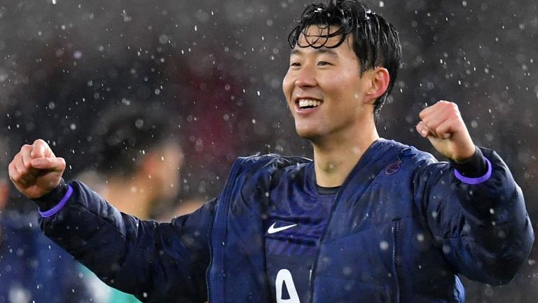 Son Heung-min celebrates Sunday's win at Wolves