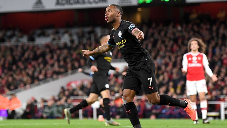 Raheem Sterling doubled Manchester City's lead at the Emirates