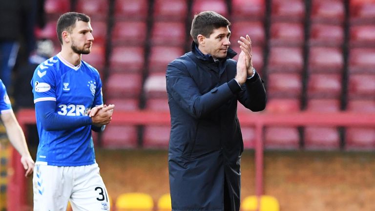 MOTHERWELL, SCOTLAND - DECEMBER 15:  Rangers manager Steven Gerrard at full-time of the Ladbrokes Premiership match between Motherwell and Rangers at Fir Park, on December 15, 2019, in Edinburgh, Scotland. (Photo by Paul Devlin / SNS Group)
