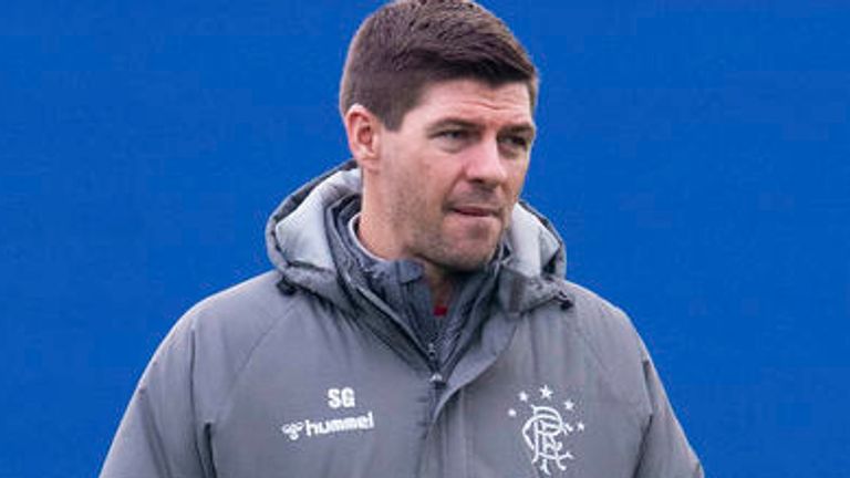 Steven Gerrard during a Rangers training session 