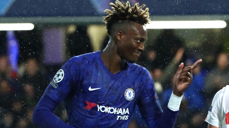 Tammy Abraham celebrates putting Chelsea ahead against Lille