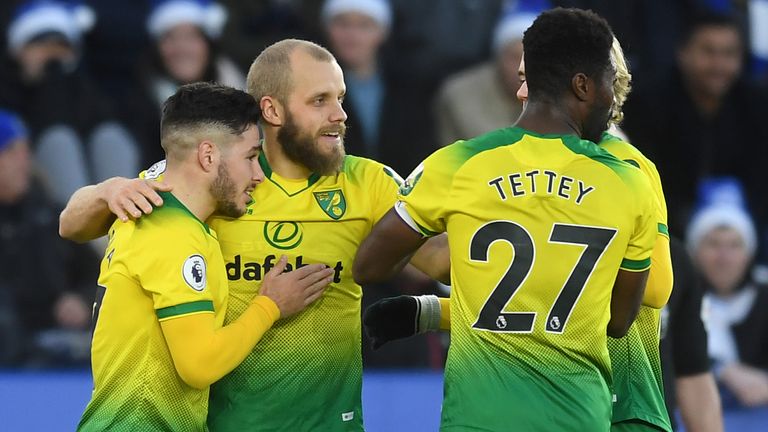 Teemu Pukki gives Norwich the lead against Leicester