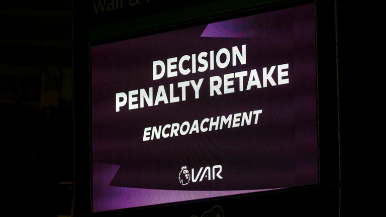 Molineux screens show the VAR ruling that Raheem Sterling's penalty be retaken
