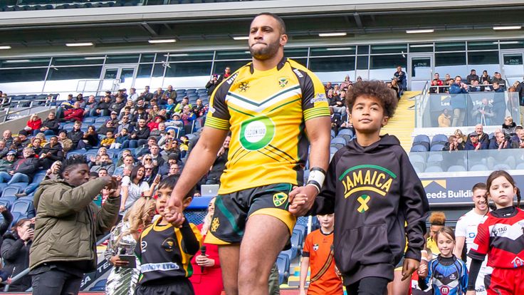 Picture by Allan McKenzie/SWpix.com - 20/10/2019 - Rugby League - Home International - England Knights v Jamaica - Emerald Headingley Stadium, Leeds, England - Jamaica & England come onto the field of play.