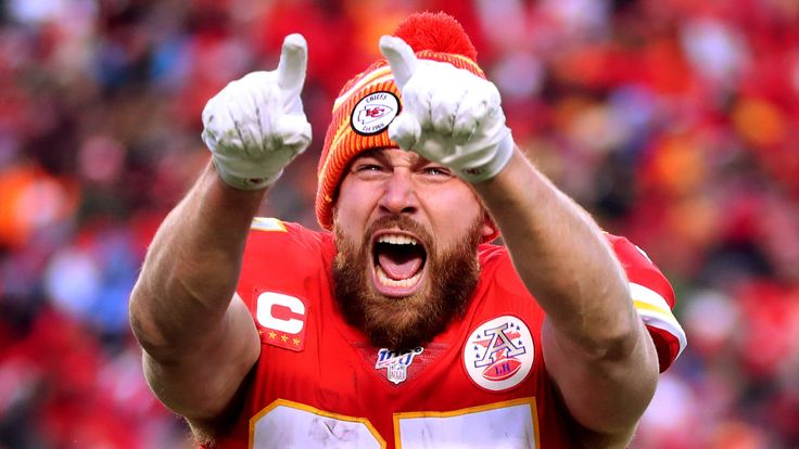 Tight end Travis Kelce led the Chiefs' celebrations on Sunday night