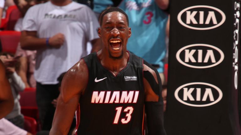 Bam Adebayo celebrates a basket for Miami