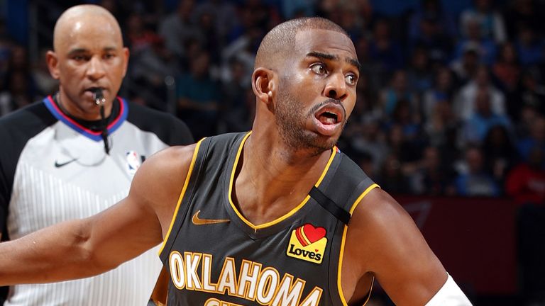 Chris Paul en acción en la victoria del Thunder sobre los Rockets