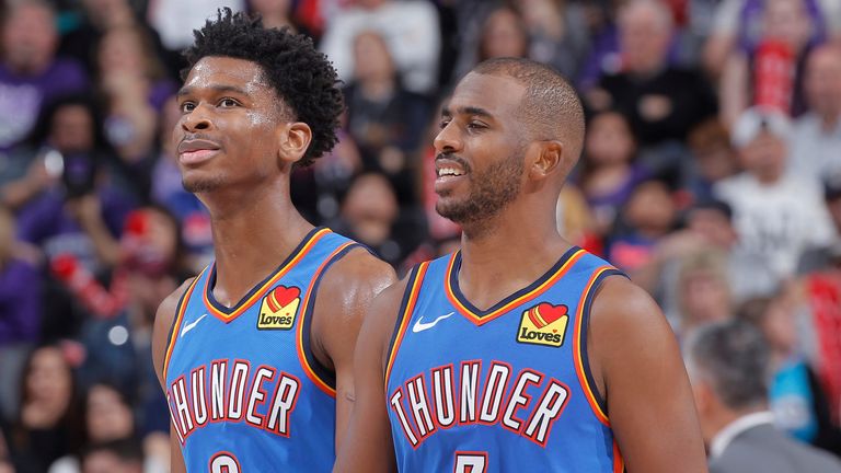 Shai Gilgeous-Alexander and Chris Paul in action for the Oklahoma City Thunder
