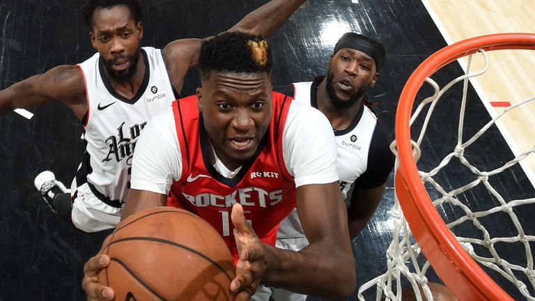 Clint Capela attacks the rim against the Clippers