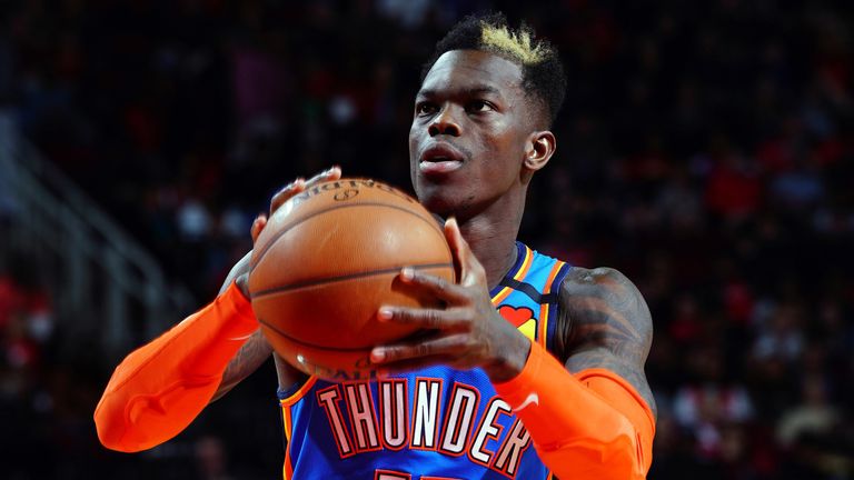 Dennis Schroder shoots a free throw against Houston