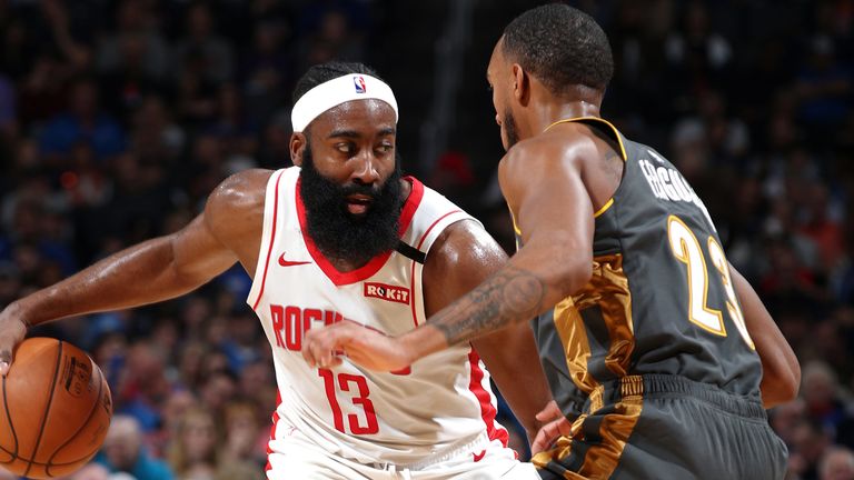 James Harden goes to work on offense against the Thunder