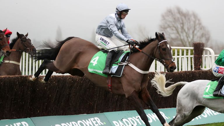 Santini ridden by Nico De Boinville on their way to victory in the Paddy Power Cotswold Chase during Festival Trials Day at Cheltenham Racecourse. PA Photo. Picture date: Saturday January 25, 2020. See PA story RACING Cheltenham. Photo credit should read: David Davies/PA Wire.