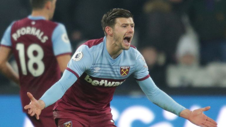 West Ham defender Aaron Creswell reacts after being sent off against Bournemouth