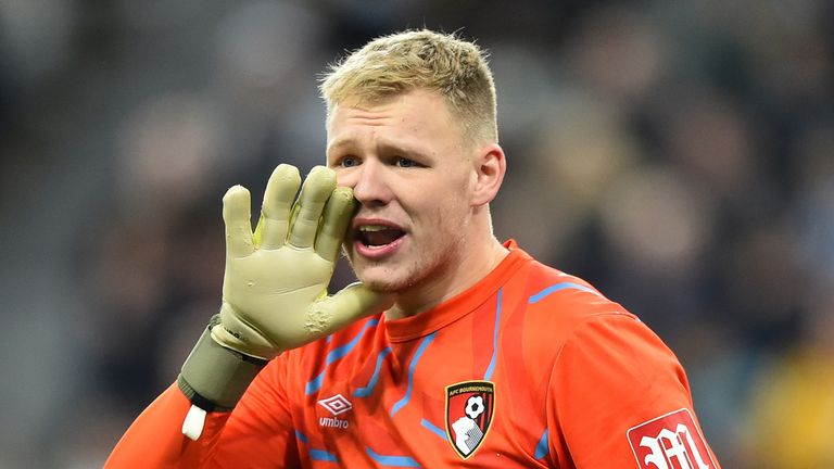 Aaron Ramsdale of AFC Bournemouth gives his team instructions during the Premier League match between Newcastle United and AFC Bournemouth at St. James Park on November 09, 2019 in Newcastle upon Tyne, United Kingdom. 