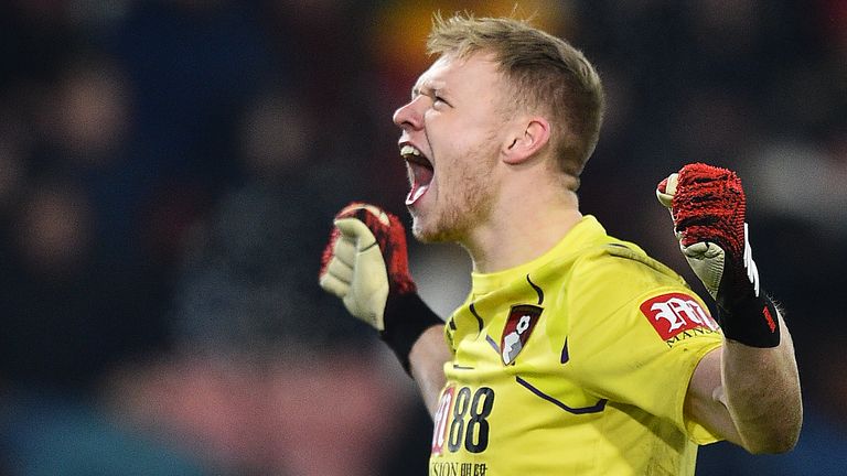 Aaron Ramsdale celebrates Bournemouth&#39;s win over Brighton