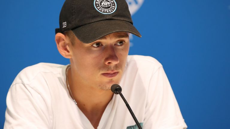 Alex de Minaur of Australia addresses the media during day two of the 2020 Adelaide International at Memorial Drive on January 13, 2020 in Adelaide, Australia.