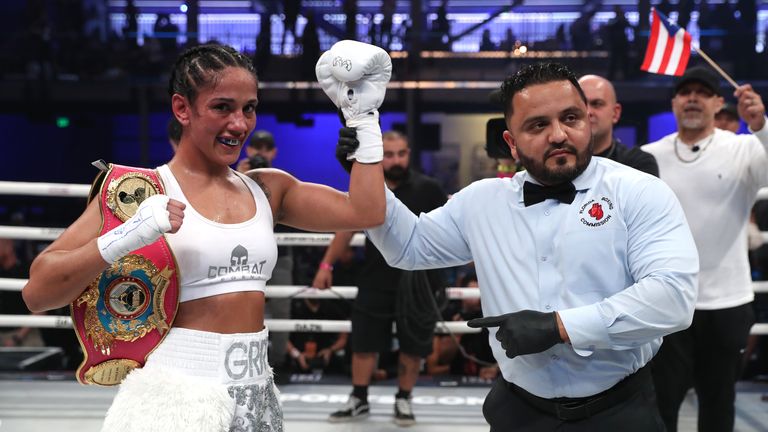 Amanda Serrano celebrates defeating Simone Da Silva