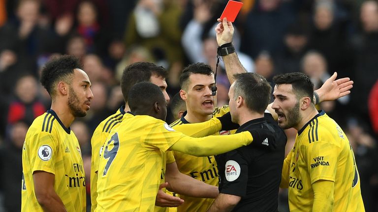 Pierre-Emerick Aubameyang was issued a red card against Crystal Palace, following a VAR review