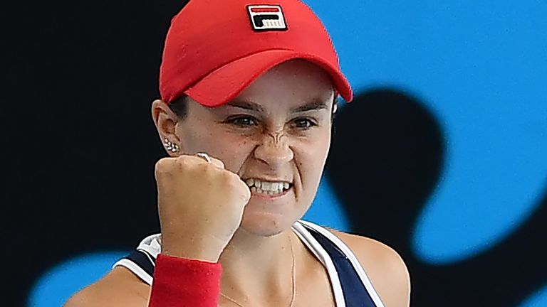 Ashleigh Barty of Australia celebrates her win over Dayana Yastremska of the Ukraine during day seven of the 2020 Adelaide International at Memorial Drive on January 18, 2020 in Adelaide, Australia