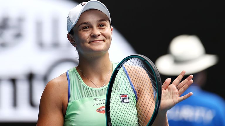 Ashleigh Barty of Australia smiles after winning her Women's Singles third round match against Elena Rybakina of Kazakhstan on day five of the 2020 Australian Open at Melbourne Park on January 24, 2020 in Melbourne, Australia