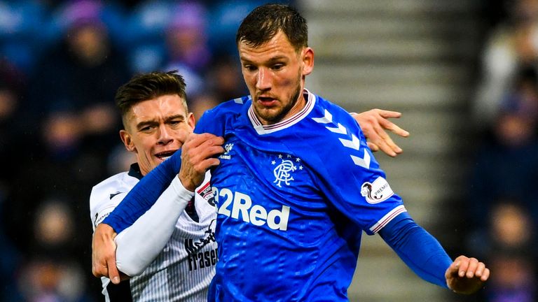 Borna Barisic and Joshua Mullin in action during the Scottish Premiership match between Rangers and Ross County