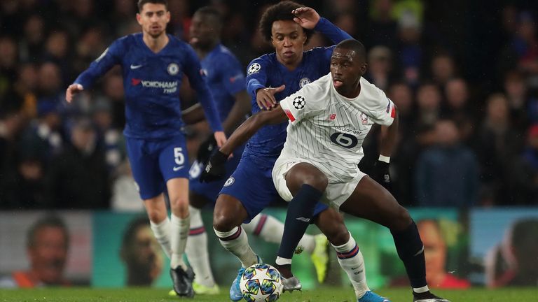 Boubakary Soumare of Lille in action against Chelsea