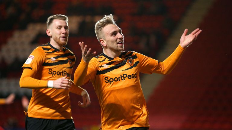Jarrod Bowen celebrates a goal for Hull
