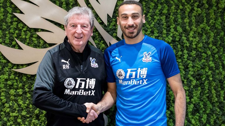 New loan signing Cenk Tosun with Crystal Palace manager Roy Hodgson