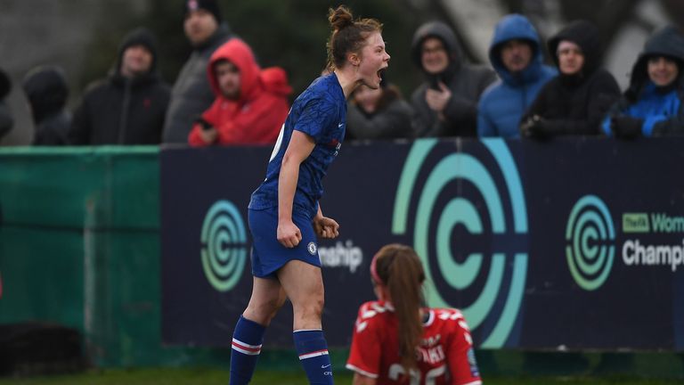 Emily Murphy of Chelsea celebrates after scoring her team's fourth goal