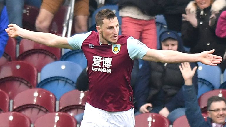 Chris Wood celebrates his goal for Burnley