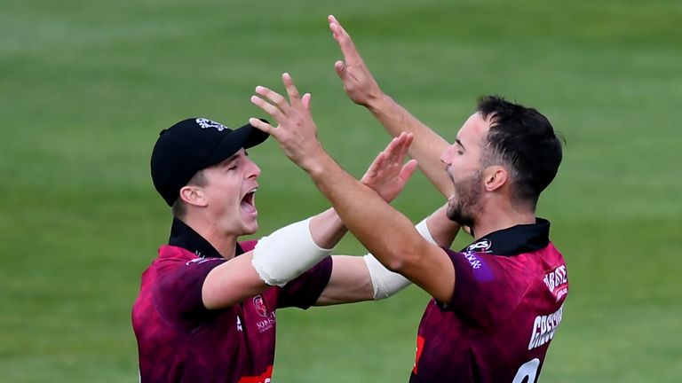 Somerset's Tom Abell (l) and Lewis Gregpry