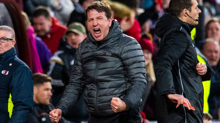 Daniel Stendel secured his first league win with Hearts at the seventh attempt