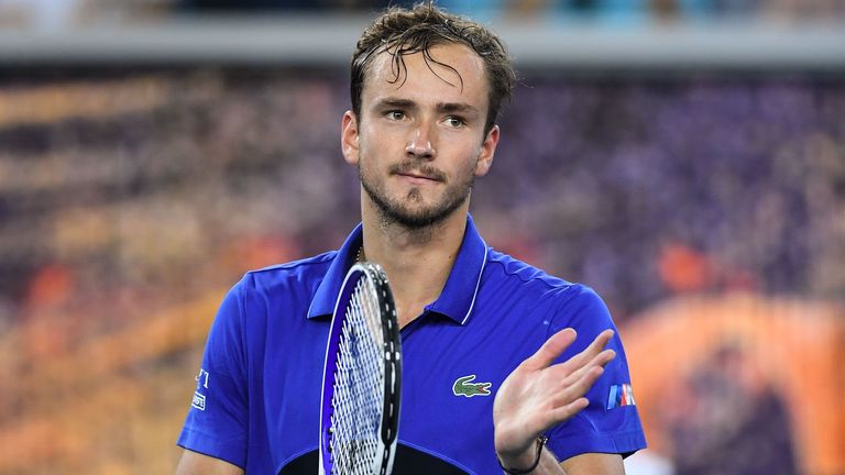 Russia's Daniil Medvedev celebrates after victory against Spain's Pedro Martinez during their men's singles match on day four of the Australian Open tennis tournament in Melbourne on January 23, 2020