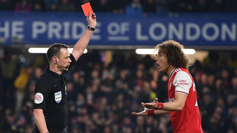 David Luiz is sent off at Stamford Bridge