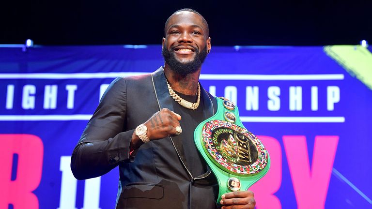 Boxer Deontay Wilder gestures on arrival for a press conference with Tyson Fury in Los Angeles, California on January 13, 2020 ahead of their re-match fight in Las Vegas on February 22